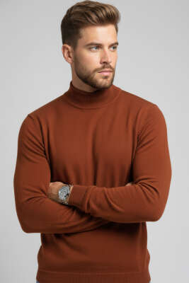 Yarım Balıkçı Basic Erkek Triko Kazak Kiremit - ASRIN TRİKO