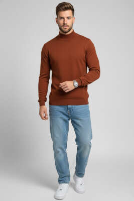 Yarım Balıkçı Basic Erkek Triko Kazak Kiremit - Yılın Fırsatı