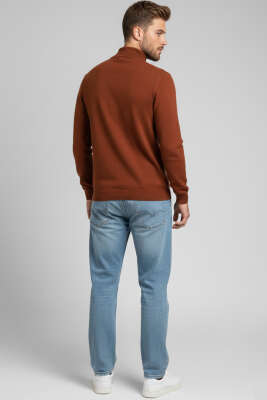 Yarım Balıkçı Basic Erkek Triko Kazak Kiremit - Yılın Fırsatı