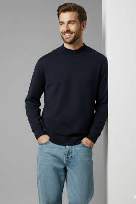 Yarım Balıkçı Basic Erkek Triko Kazak Lacivert - Yılın Fırsatı