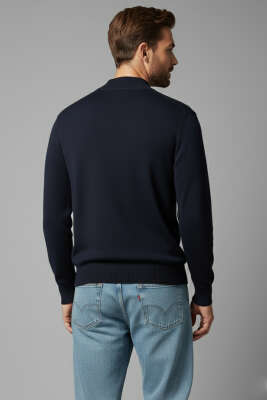 Yarım Balıkçı Basic Erkek Triko Kazak Lacivert - Yılın Fırsatı