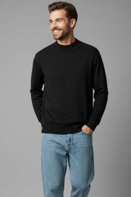 Yarım Balıkçı Basic Erkek Triko Kazak Siyah 