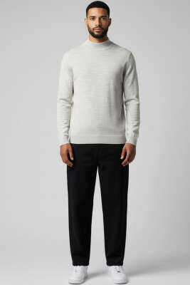 Yarım Balıkçı Basic Erkek Triko Kazak Taş - Erkek Kazak