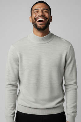 Yarım Balıkçı Basic Erkek Triko Kazak Taş 