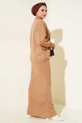 Yarım Balıkçı Fitilli Jileli İkili Takım Büsküvi - Triko İkili Takım