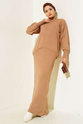 Yarım Balıkçı Fitilli Jileli İkili Takım Büsküvi - Triko İkili Takım