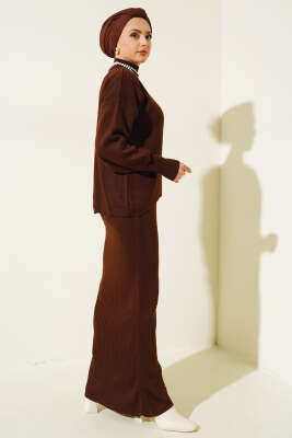 Yarım Balıkçı Fitilli Jileli İkili Takım Kahve - Triko İkili Takım