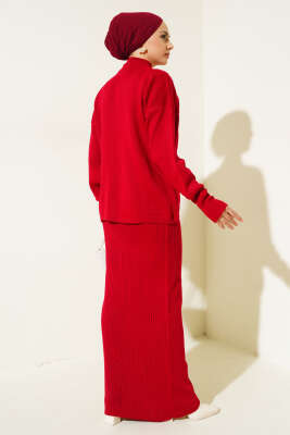 Yarım Balıkçı Fitilli Jileli İkili Takım Kırmızı - Triko İkili Takım