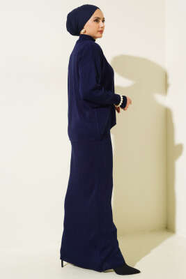 Yarım Balıkçı Fitilli Jileli İkili Takım Lacivert - Triko İkili Takım