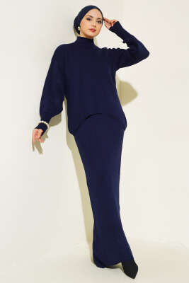 Yarım Balıkçı Fitilli Jileli İkili Takım Lacivert - Triko İkili Takım