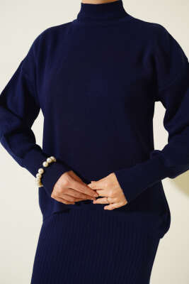 Yarım Balıkçı Fitilli Jileli İkili Takım Lacivert - Triko İkili Takım