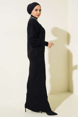 Yarım Balıkçı Fitilli Jileli İkili Takım Siyah - Triko İkili Takım