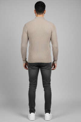 Yarım Balıkçı Örgü Triko Erkek Kazak Bej - Erkek Kazak