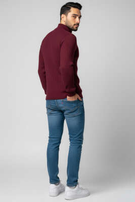 Yarım Balıkçı Örgü Triko Erkek Kazak Bordo - Erkek Kazak