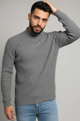 Yarım Balıkçı Örgü Triko Erkek Kazak Füme 