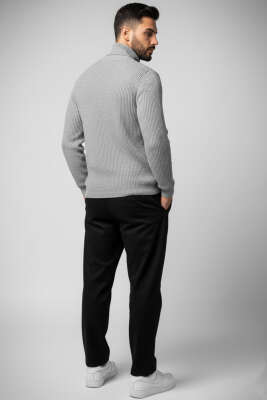 Yarım Balıkçı Örgü Triko Erkek Kazak Gri - Erkek Kazak