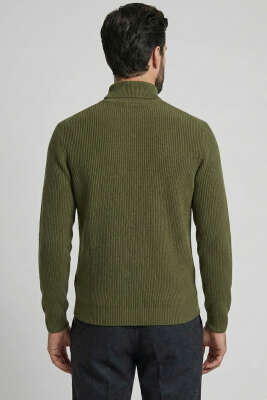 Yarım Balıkçı Örgü Triko Erkek Kazak Haki - Erkek Kazak