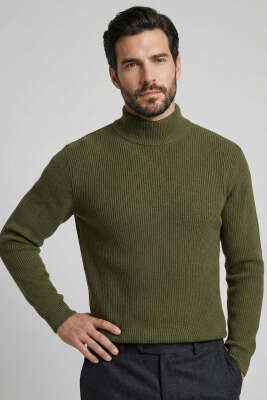 Yarım Balıkçı Örgü Triko Erkek Kazak Haki - Erkek Kazak