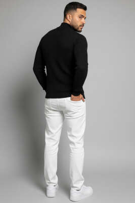 Yarım Balıkçı Örgü Triko Erkek Kazak Siyah - Erkek Kazak