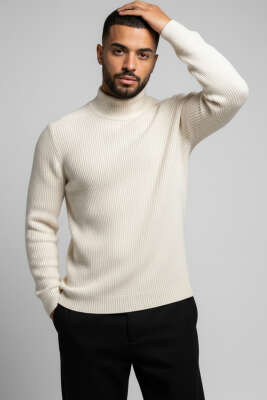 Yarım Balıkçı Örgü Triko Erkek Kazak Taş 