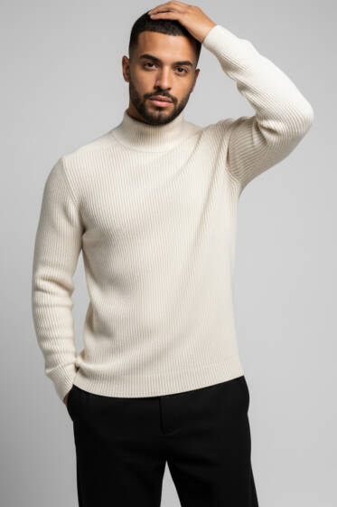 Yarım Balıkçı Örgü Triko Erkek Kazak Taş - Erkek Kazak