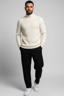 Yarım Balıkçı Örgü Triko Erkek Kazak Taş - Erkek Kazak