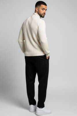 Yarım Balıkçı Örgü Triko Erkek Kazak Taş - Erkek Kazak