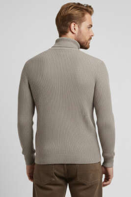 Yarım Balıkçı Örgü Triko Erkek Kazak Vizon - Erkek Kazak