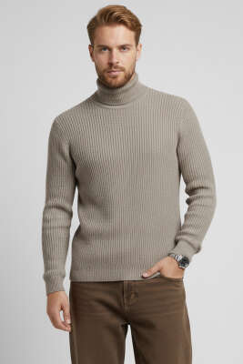 Yarım Balıkçı Örgü Triko Erkek Kazak Vizon - BETEKS