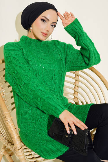 Yarım Balıkçı Salaş Triko Tunik Yeşil - Tunik