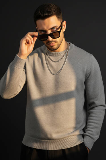 Yarım Balıkçı Triko Erkek Kazak Gri - Erkek Kazak