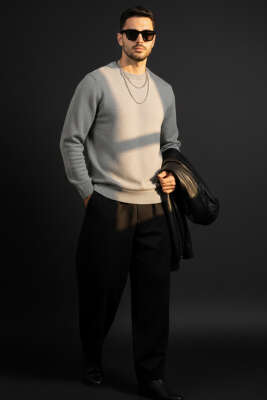 Yarım Balıkçı Triko Erkek Kazak Gri - Erkek Kazak