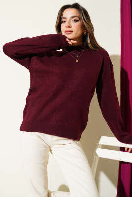 Yarım Balıkçı Yaka Basic Kazak Bordo - Kadın Giyim Modelleri