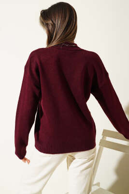 Yarım Balıkçı Yaka Basic Kazak Bordo - Kadın Giyim Modelleri