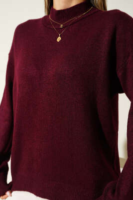 Yarım Balıkçı Yaka Basic Kazak Bordo - Kadın Giyim Modelleri