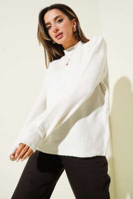 Yarım Balıkçı Yaka Basic Kazak Ekru - Kadın Giyim Modelleri