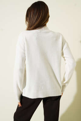 Yarım Balıkçı Yaka Basic Kazak Ekru - Kadın Giyim Modelleri