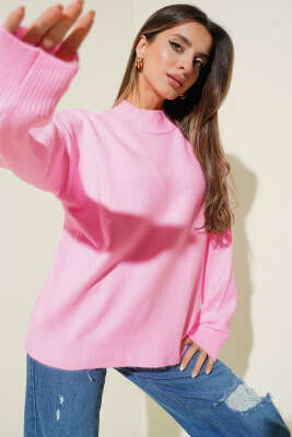 Yarım Balıkçı Yaka Basic Kazak Pembe - LUSTRİN