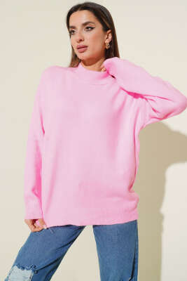 Yarım Balıkçı Yaka Basic Kazak Pembe - Kadın Giyim Modelleri