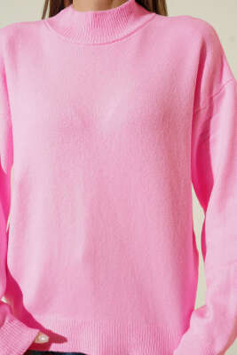 Yarım Balıkçı Yaka Basic Kazak Pembe - Kadın Giyim Modelleri