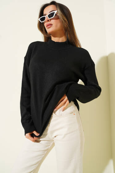 Yarım Balıkçı Yaka Basic Kazak Siyah - Kadın Giyim Modelleri