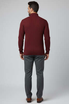 Yarım Balıkçı Yaka Erkek Triko Kazak Bordo - Erkek Kazak