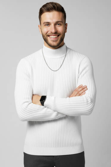 Yarım Balıkçı Yaka Erkek Triko Kazak Ekru - Yılın Fırsatı