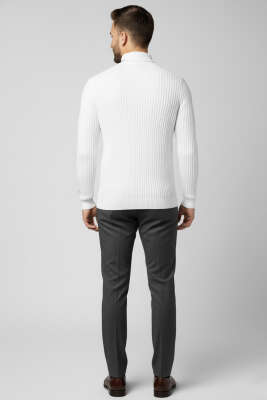 Yarım Balıkçı Yaka Erkek Triko Kazak Ekru - Yılın Fırsatı