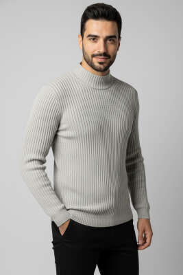 Yarım Balıkçı Yaka Erkek Triko Kazak Gri - YNR YENER TRİKO