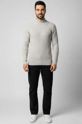 Yarım Balıkçı Yaka Erkek Triko Kazak Gri - Erkek Kazak