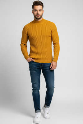 Yarım Balıkçı Yaka Erkek Triko Kazak Hardal - Erkek Kazak