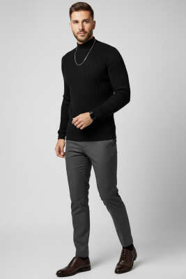 Yarım Balıkçı Yaka Erkek Triko Kazak Siyah - Yılın Fırsatı