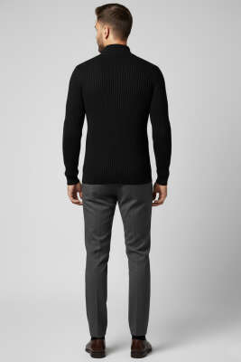 Yarım Balıkçı Yaka Erkek Triko Kazak Siyah - Yılın Fırsatı