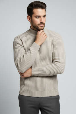 Yarım Balıkçı Yaka Erkek Triko Kazak Taş - YNR YENER TRİKO